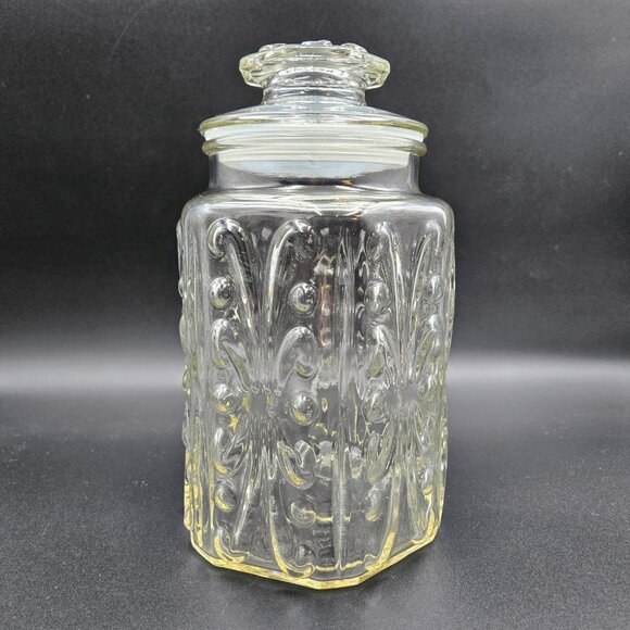 Vintage LE Smith Clear Glass Canister Atterbury Scroll Candy Cookie Jar Read - Picture 4 of 13